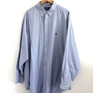 Vtg Polo Ralph Lauren Men's 18 34/35 Yarmouth Dress Shirt Blue Plaid 2XL Preppy